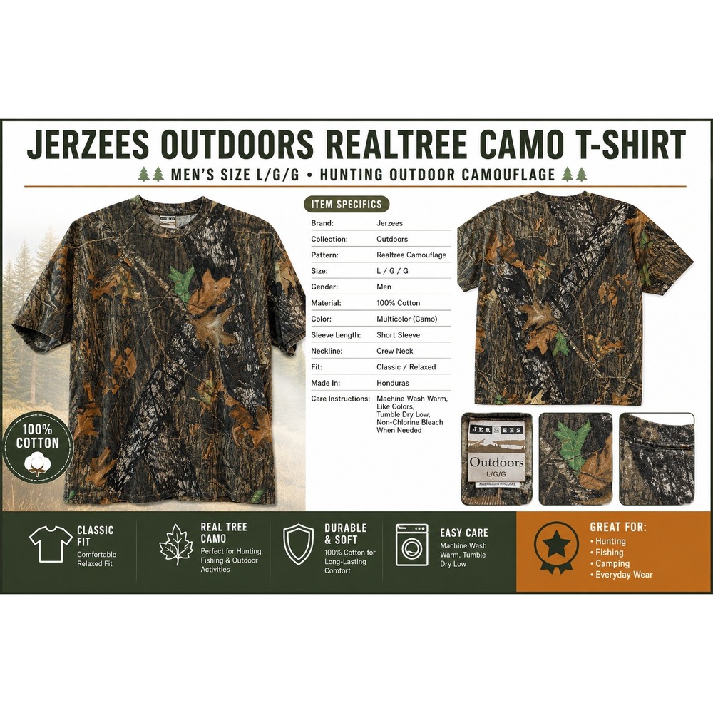 Jerzees Outdoors Mossy Oak Break-Up Camo T-Shirt Mens Large 100% Cotton Hunting